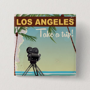 Badge Carré 5 Cm Affiche de voyage de plage d'appareil photo vintag