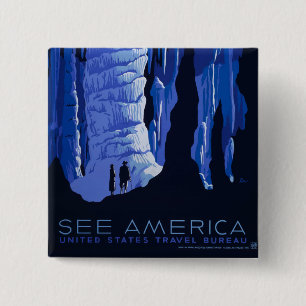 Badge Carré 5 Cm Affiche de voyage de spéléologie Cavernes Voyage V