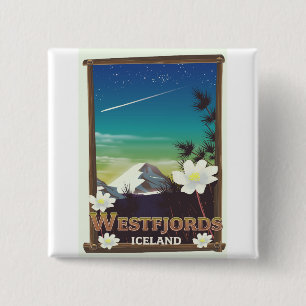 Badge Carré 5 Cm Affiche de voyage des fjords de l'Ouest de l'Islan
