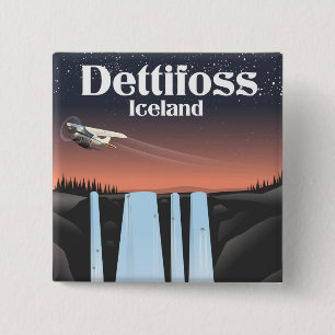 Badge Carré 5 Cm Affiche de voyage Dettifoss Islande.