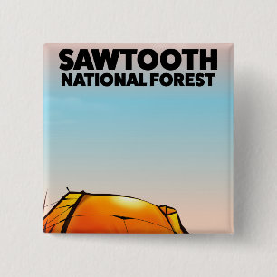 Badge Carré 5 Cm Affiche de voyage forestier national de Sawtooth
