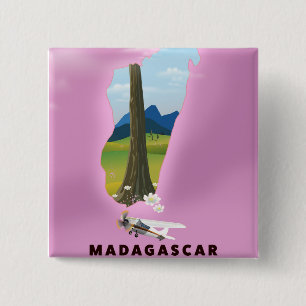 Badge Carré 5 Cm Affiche de voyage illustrée à Madagascar