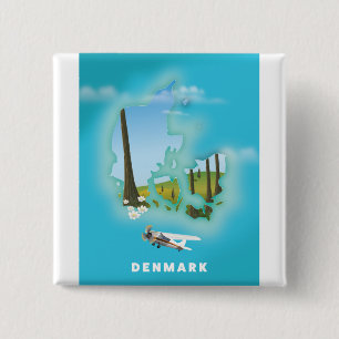 Badge Carré 5 Cm Affiche de voyage illustrée de la carte du Danemar