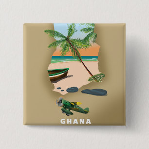 Badge Carré 5 Cm Affiche de voyage illustrée de la carte du Ghana.