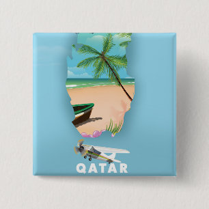 Badge Carré 5 Cm Affiche de voyage illustrée du Qatar