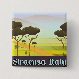 Badge Carré 5 Cm Affiche de voyage paysage de Syracuse Italie.