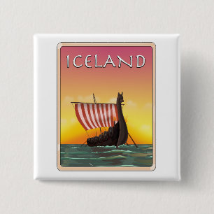 Badge Carré 5 Cm Affiche de voyage Viking Islande