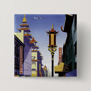 Badge Carré 5 Cm Affiche de voyage vintage de Chinatown à San Franc
