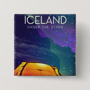 Badge Carré 5 Cm Affiche de voyage vintage 'Islande sous les étoile