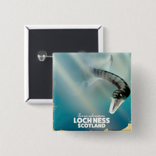 Badge Carré 5 Cm Affiche de voyage vintage monstre du Loch Ness Eco