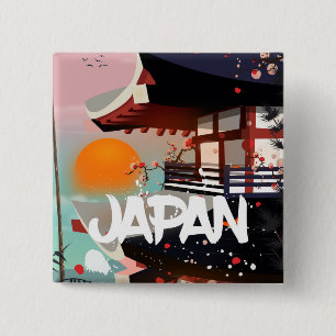 Badge Carré 5 Cm Affiche du bâtiment japonais au soleil couchant