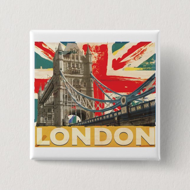 Badge Carré 5 Cm Affiche vintage de Londres (Devant)