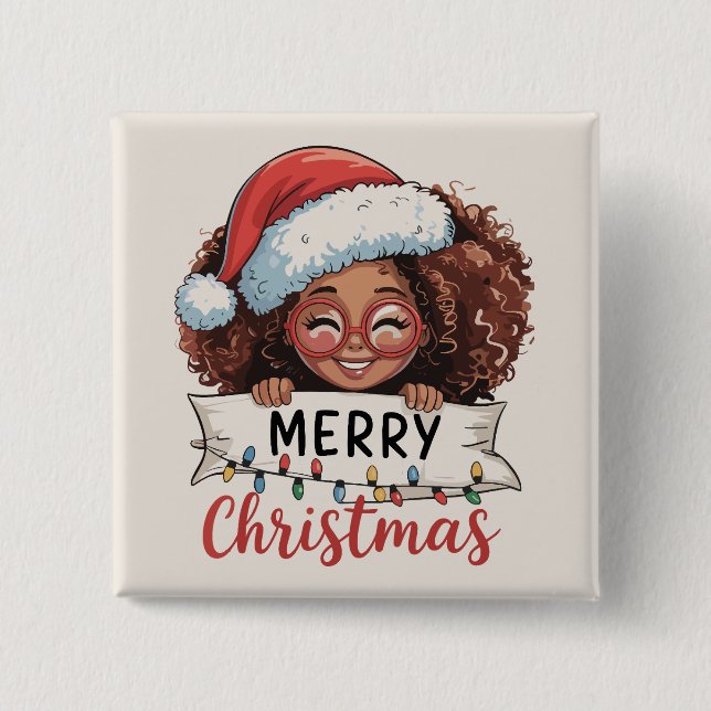Badge Carré 5 Cm Africain-Américain Joyeux Noël Africain Black (Devant)
