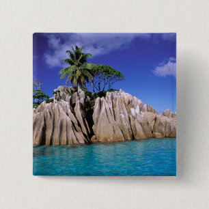 Badge Carré 5 Cm Afrique, Seychelles, île de La Digue. Granite