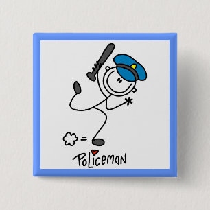 Badge Carré 5 Cm Agent de police en bonhomme allumette de base