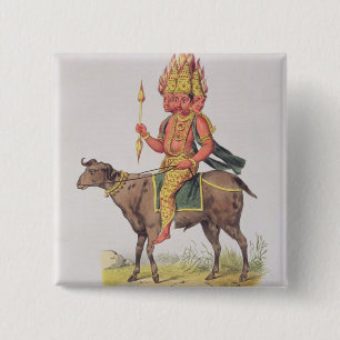 Badge Carré 5 Cm Agni, Dieu du feu, gravé par le tarte de Charles