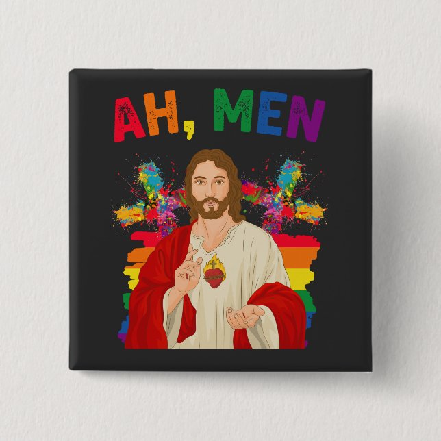Badge Carré 5 Cm Ah Men Funny LGBT Gay pride Jesus Christian (Devant)