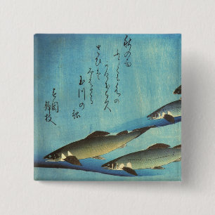 Badge Carré 5 Cm Ai (truite) - Photos japonaises couleur Hiroshige
