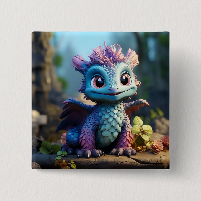 Badge Carré 5 Cm Aiden, un dragon lunaire (Devant)