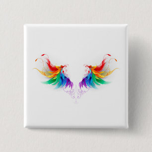 Badge Carré 5 Cm Ailes fluffy arc-en-ciel