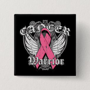 Badge Carré 5 Cm Ailes vintages de guerrier - cancer du sein