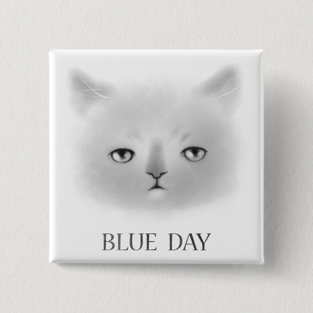 Badge Carré 5 Cm Aimant bleu du jour du chat (Devant)