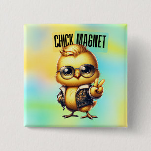 Badge Carré 5 Cm Aimant Poussin Mignon Drôle de Pâques