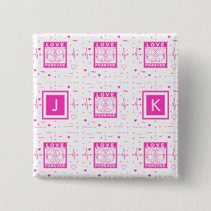 Badge Carré 5 Cm Aimer pour toujours Personnalisez-le avec vos init
