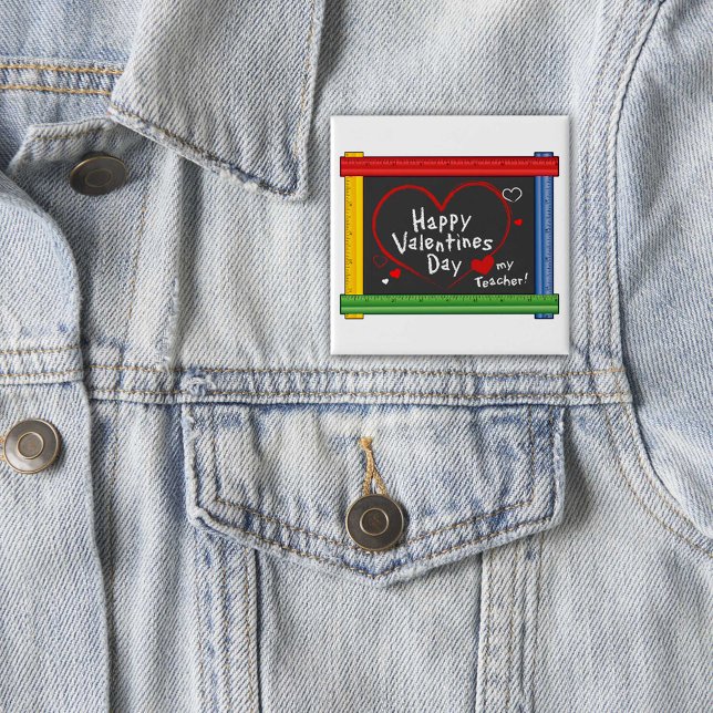 Badge Carré 5 Cm Aimez Mon Professeur ! HEUREUSE SAINTE-VALENTIN ! (Love My Teacher! Happy Valentine's Day! Button!)