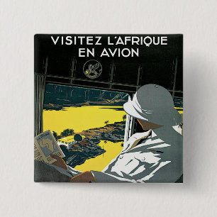 Badge Carré 5 Cm Air Afrique : En Avion de Visitez L'Afrique