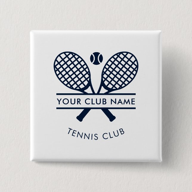 Badge Carré 5 Cm Ajouter Votre Nom Club Tennis Icônes Marine Bleu (Devant)