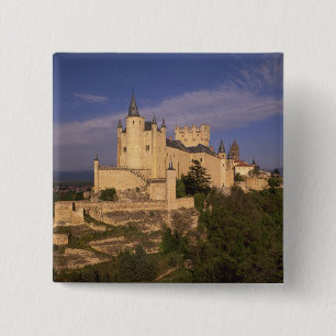 Badge Carré 5 Cm Alcazar et cathédrale, Ségovie, Castille Leon,