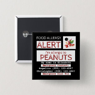 Badge Carré 5 Cm Alerte d'allergie alimentaire Easy Edit Carré Étiq