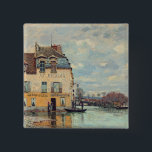 Badge Carré 5 Cm Alfred Sisley - Inondation à Port-Marly 1872<br><div class="desc">Inondation à Port-Marly / L'inondation à Port-Marly - Alfred Sisley,  1872</div>