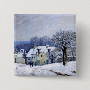 Badge Carré 5 Cm Alfred Sisley - Place Chenil à Marly, Effet Neige