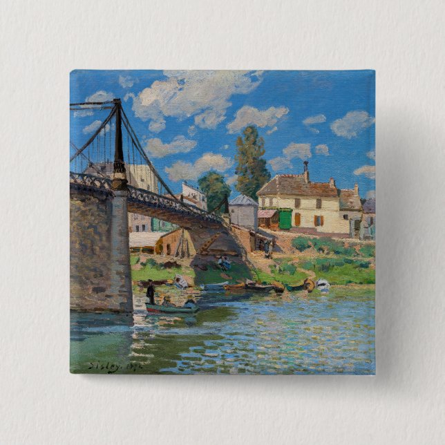 Badge Carré 5 Cm Alfred Sisley - Pont à Villeneuve-la-Garenne (Devant)