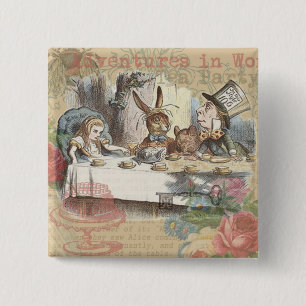 Badge Carré 5 Cm Alice au Pays des Merveilles Thé à gogo
