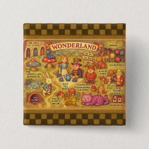 Badge Carré 5 Cm Alice Fantaisiste Aventures dans le Monde des Merv
