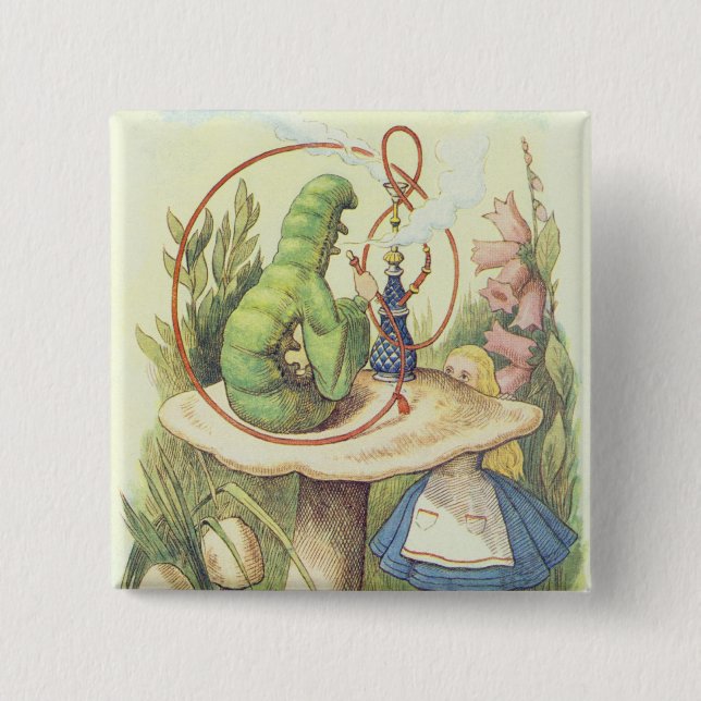 Badge Carré 5 Cm Alice rencontre Caterpillar (Devant)