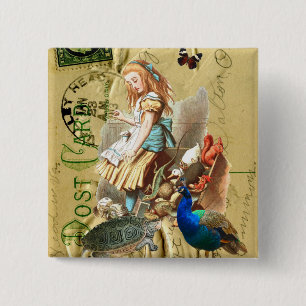 Badge Carré 5 Cm Alice vintage en collage du pays des merveilles