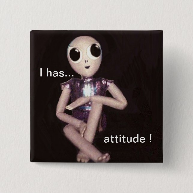 Badge Carré 5 Cm Alien avec l'attitude (Devant)
