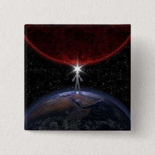 Badge Carré 5 Cm Alien Parmi Les Planètes