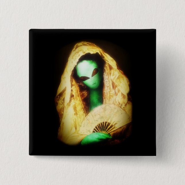 Badge Carré 5 Cm Alien portant une dentelle (Devant)