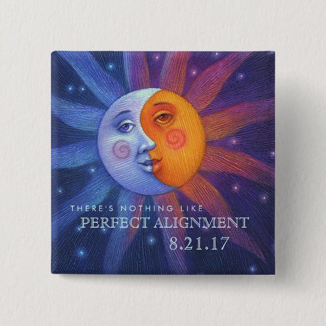 Badge Carré 5 Cm Alignement parfait du soleil et de la lune (Devant)