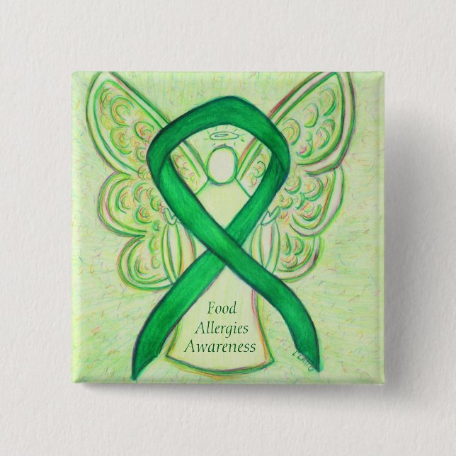 Badge Carré 5 Cm Alimentation Allergies Sensibilisation Angle Vert  (Devant)