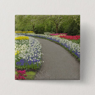 Badge Carré 5 Cm Allée de trottoir à travers les tulipes et les jon