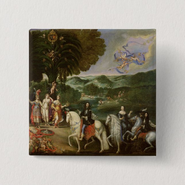 Badge Carré 5 Cm Allégorie du mariage de Louis XIV en 1631 (Devant)