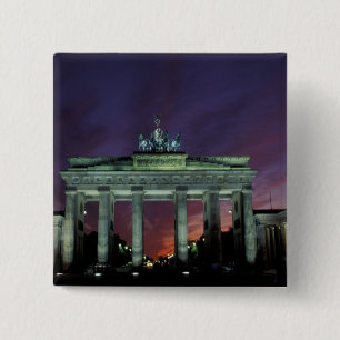Badge Carré 5 Cm Allemagne, Berlin. Porte de Brandebourg la nuit.