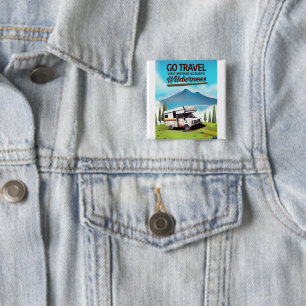 Badge Carré 5 Cm Allez Voyager, Visitez la nature sauvage de mère e