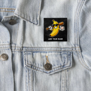 Badge Carré 5 Cm Allons Bananes Baseball Rétro Banane Drôle
